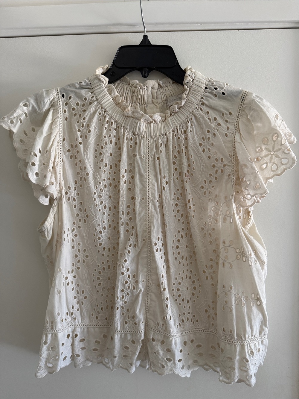 Cream Eyelet Ruffle Sleeve Blouse